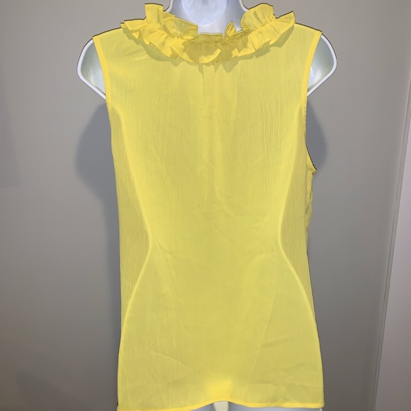 Loft ANN Taylor yellow ruffle neck top petite NWT - Picture 2 of 3